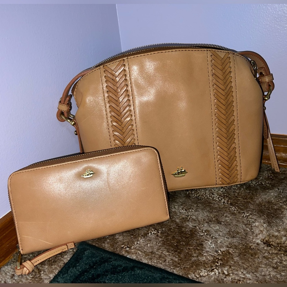 Brahmin Vintage SET Haley Tan Topsail Knoxville Crossbody and Suri Wallet